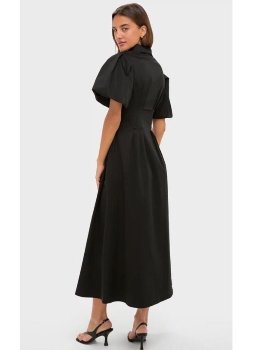 Like New Tuckernuck Delaney Black Puff-Sleeve Midi Shirt Dress - Picture 2 of 5